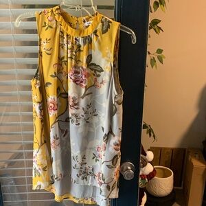 DR2 Yellow Floral Pleated Sleeveless Blouse